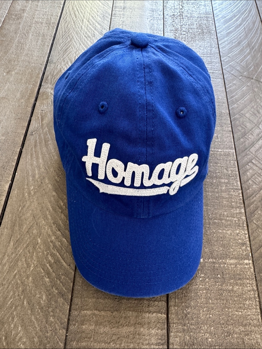 HOMAGE Blue Baseball Hat with White Script Logo